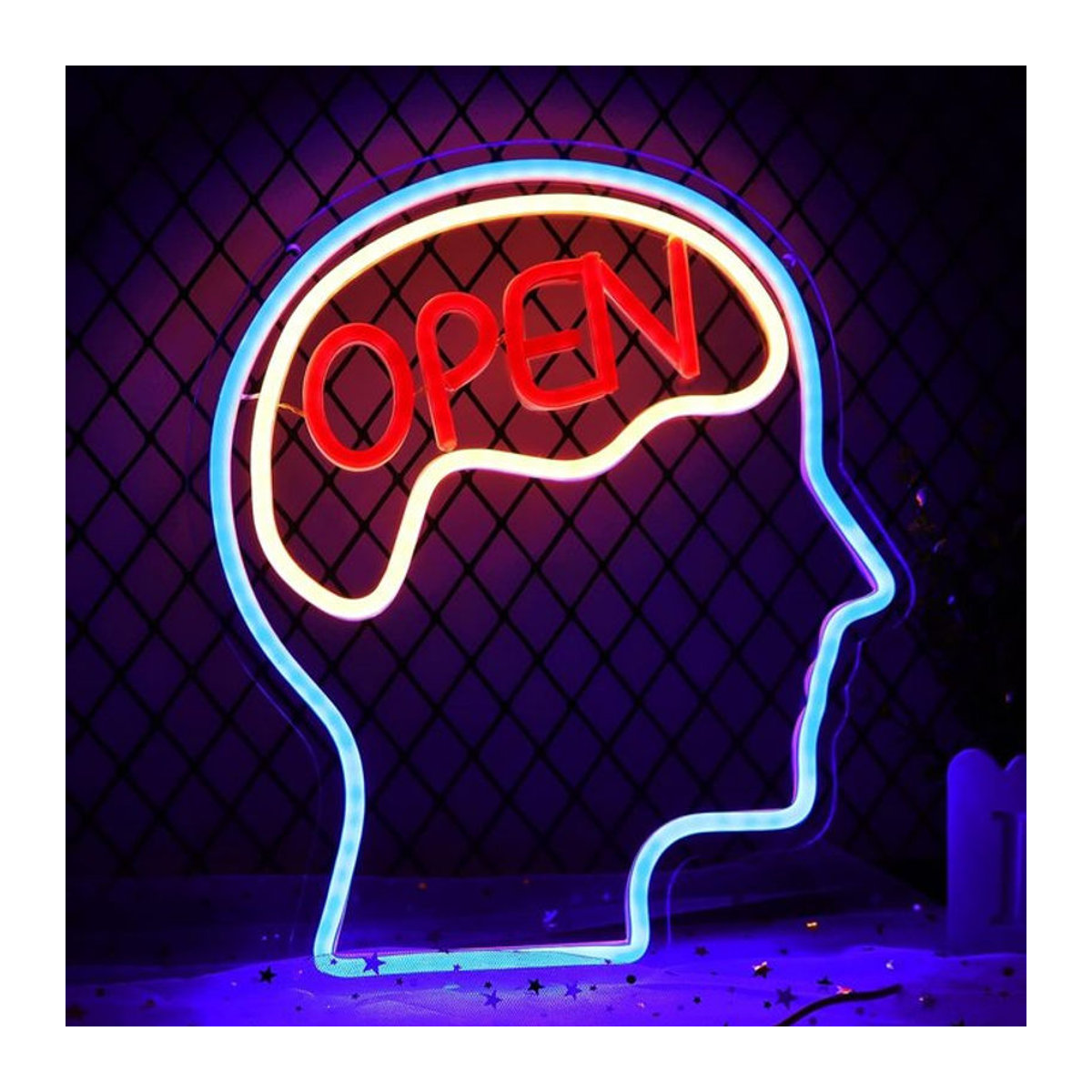 Wanxing Open Mind Brain LED Neonschild Wanddekoration Bunt mit USB-Betrieb - Bild 1
