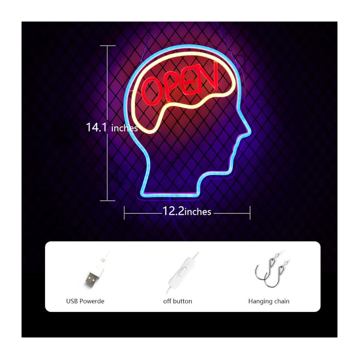 Wanxing Open Mind Brain LED Neonschild Wanddekoration Bunt mit USB-Betrieb - Bild 3