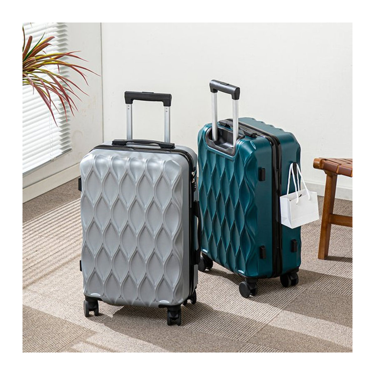 Waoubox Rollkoffer mit Wellendesign in Silber und Grau, Modische Reisetasche mit großer Kapazität für 17–25 Zoll - Bild 1
