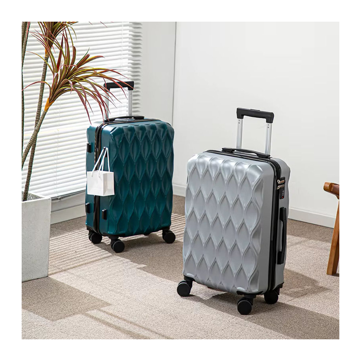 Waoubox Rollkoffer mit Wellendesign in Silber und Grau, Modische Reisetasche mit großer Kapazität für 17–25 Zoll - Bild 2