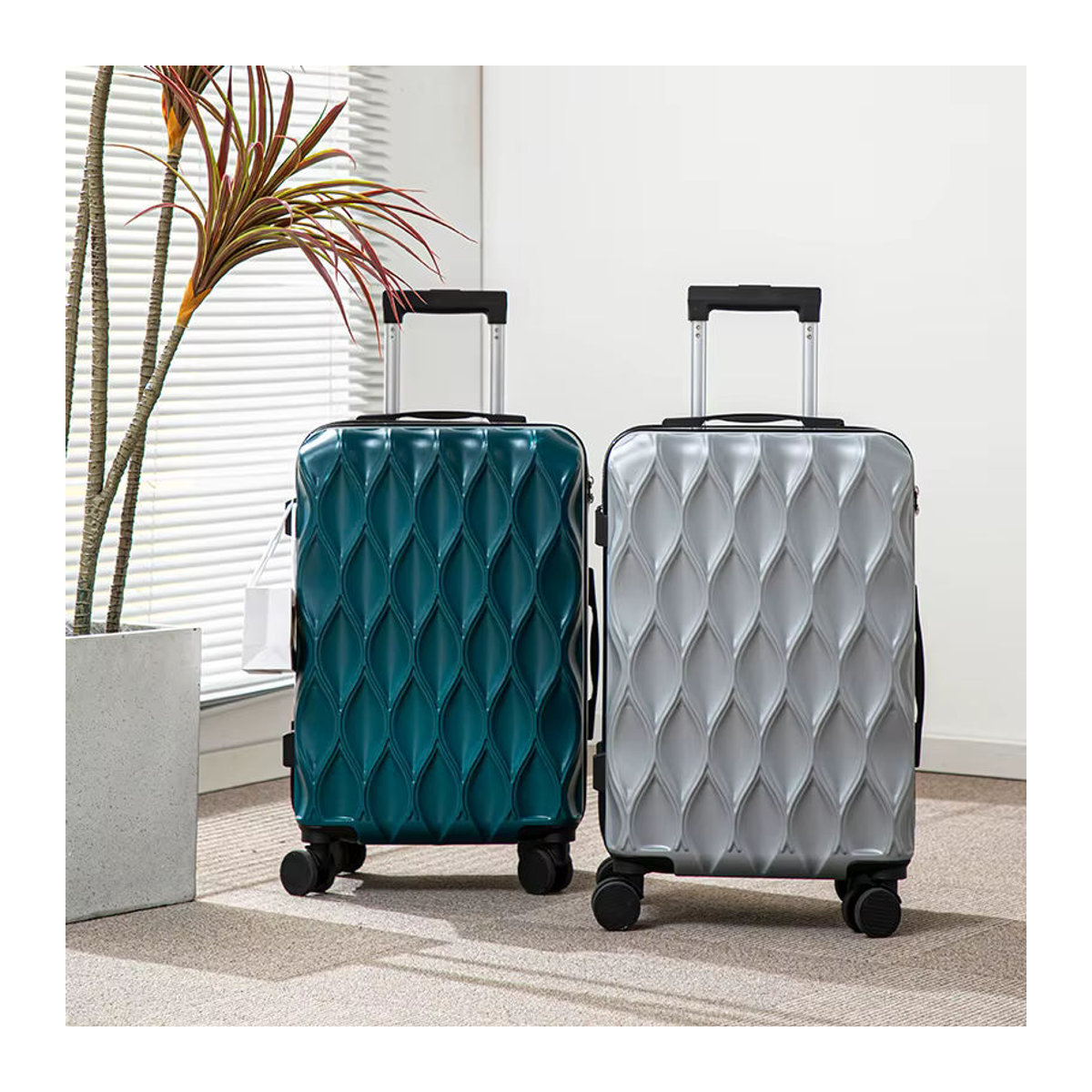 Waoubox Rollkoffer mit Wellendesign in Silber und Grau, Modische Reisetasche mit großer Kapazität für 17–25 Zoll - Bild 3