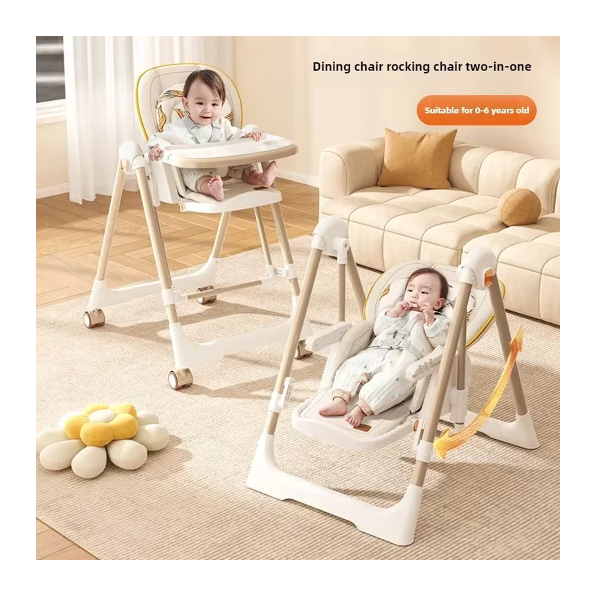 Warm house 2-in-1 Hochstuhl für Babys und Kinder als tragbarer Esszimmerstuhl und Schaukelstuhl in Grau und Weiß - Bild 2