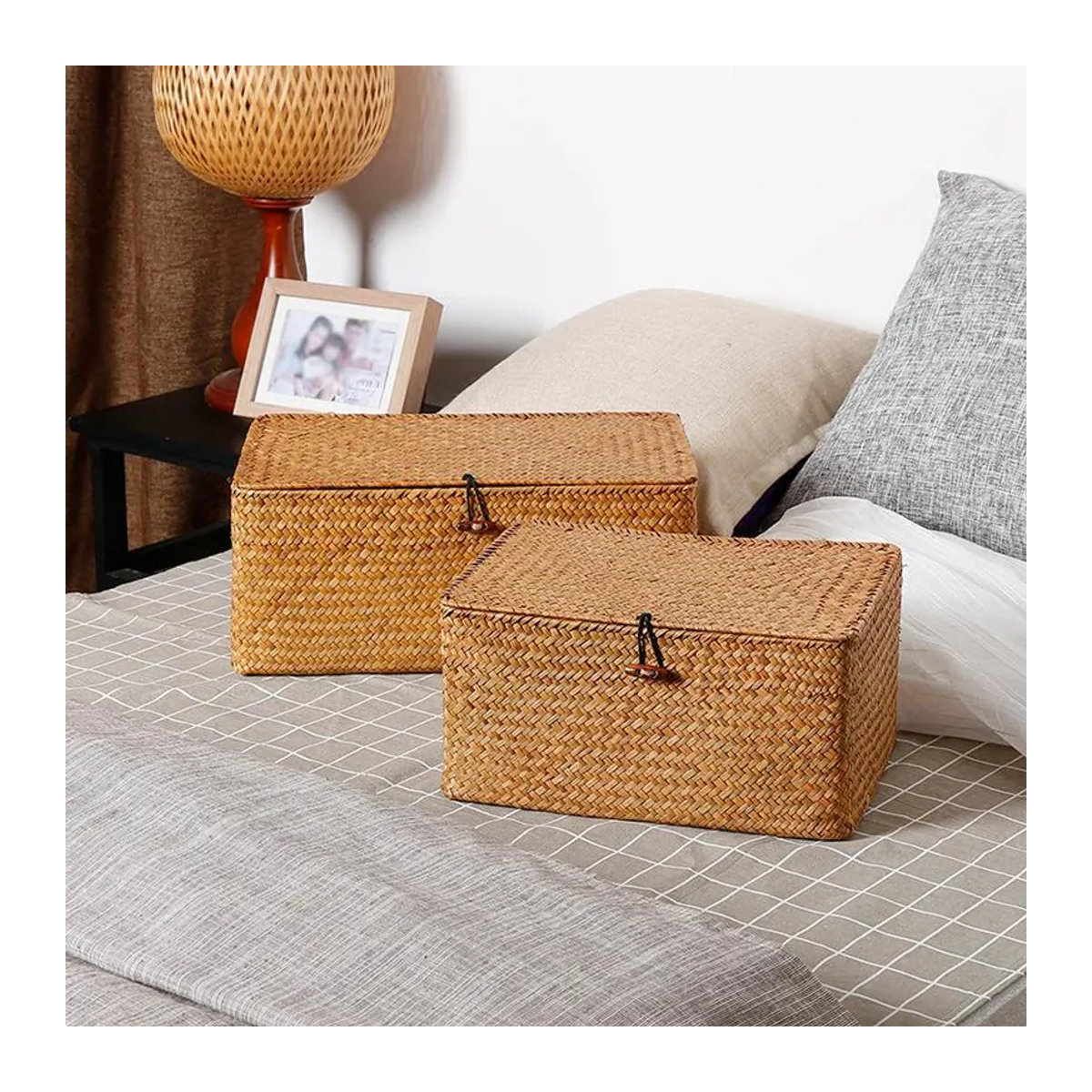 Warm Magpie Home Aufbewahrungskorb aus Seegras und Rattan mit Deckel, rechteckiger Organizer in Gelb und Braun, B/T/H: 23 x 13 x 8 cm - Bild 2