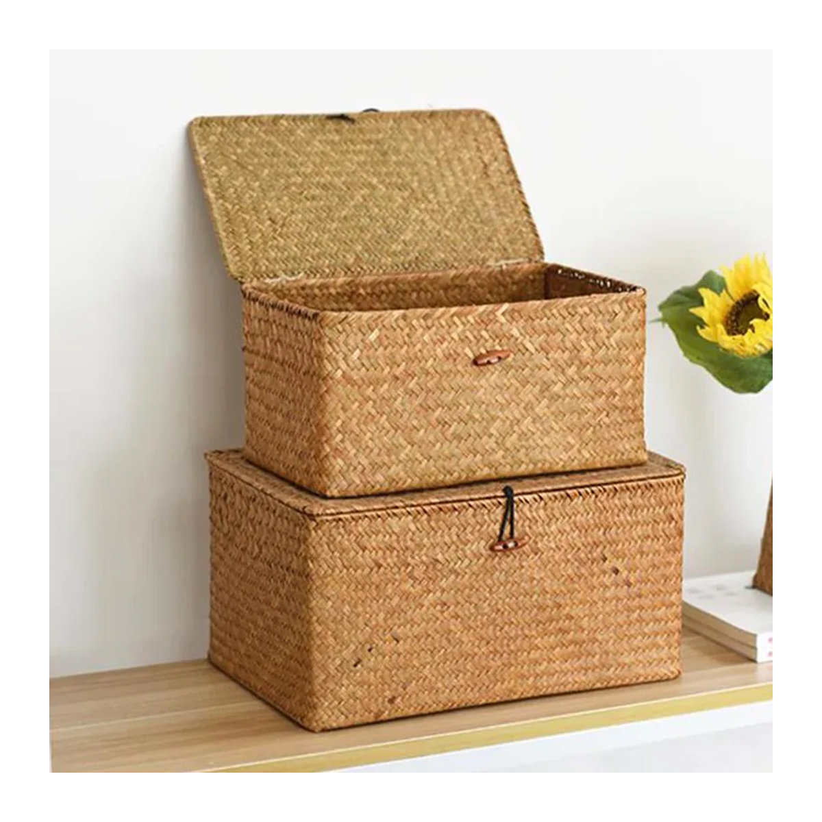 Warm Magpie Home Aufbewahrungskorb aus Seegras und Rattan mit Deckel, rechteckiger Organizer in Gelb und Braun, B/T/H: 23 x 13 x 8 cm - Bild 6