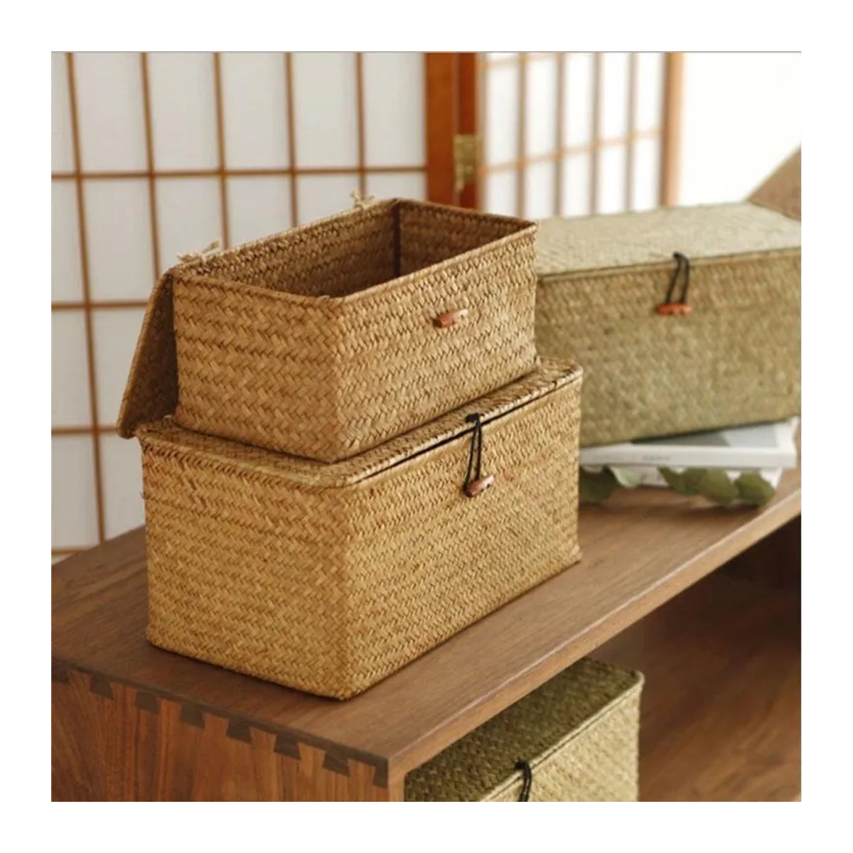 Warm Magpie Home Aufbewahrungskorb aus Seegras und Rattan mit Deckel, rechteckiger Organizer in Gelb und Braun, B/T/H: 23 x 13 x 8 cm - Bild 10