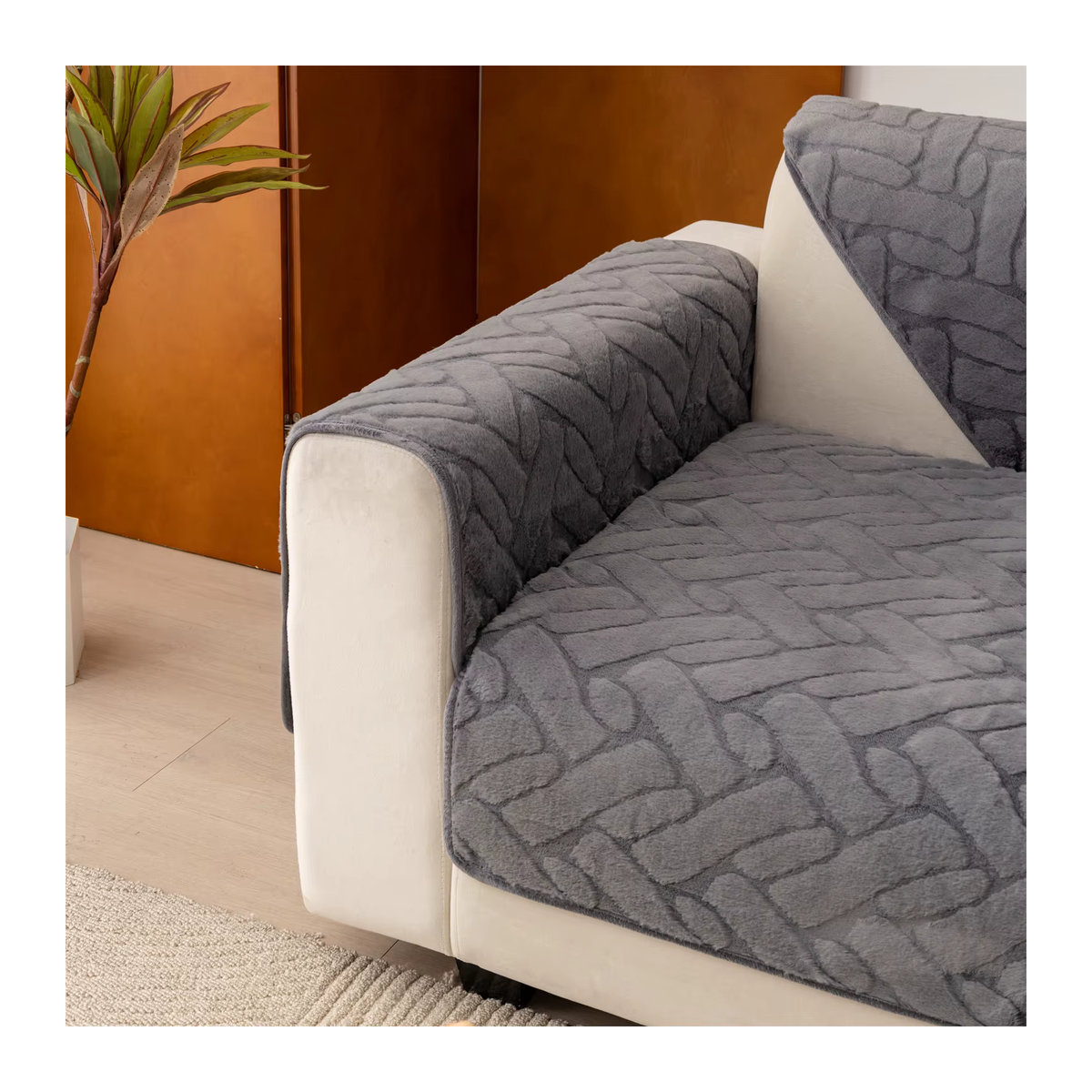 Warme Sofa Abdeckung aus Kunstkaninchenfell als dekorativer Schonbezug für dein Wohnzimmer in Beige oder Grau - Bild 4