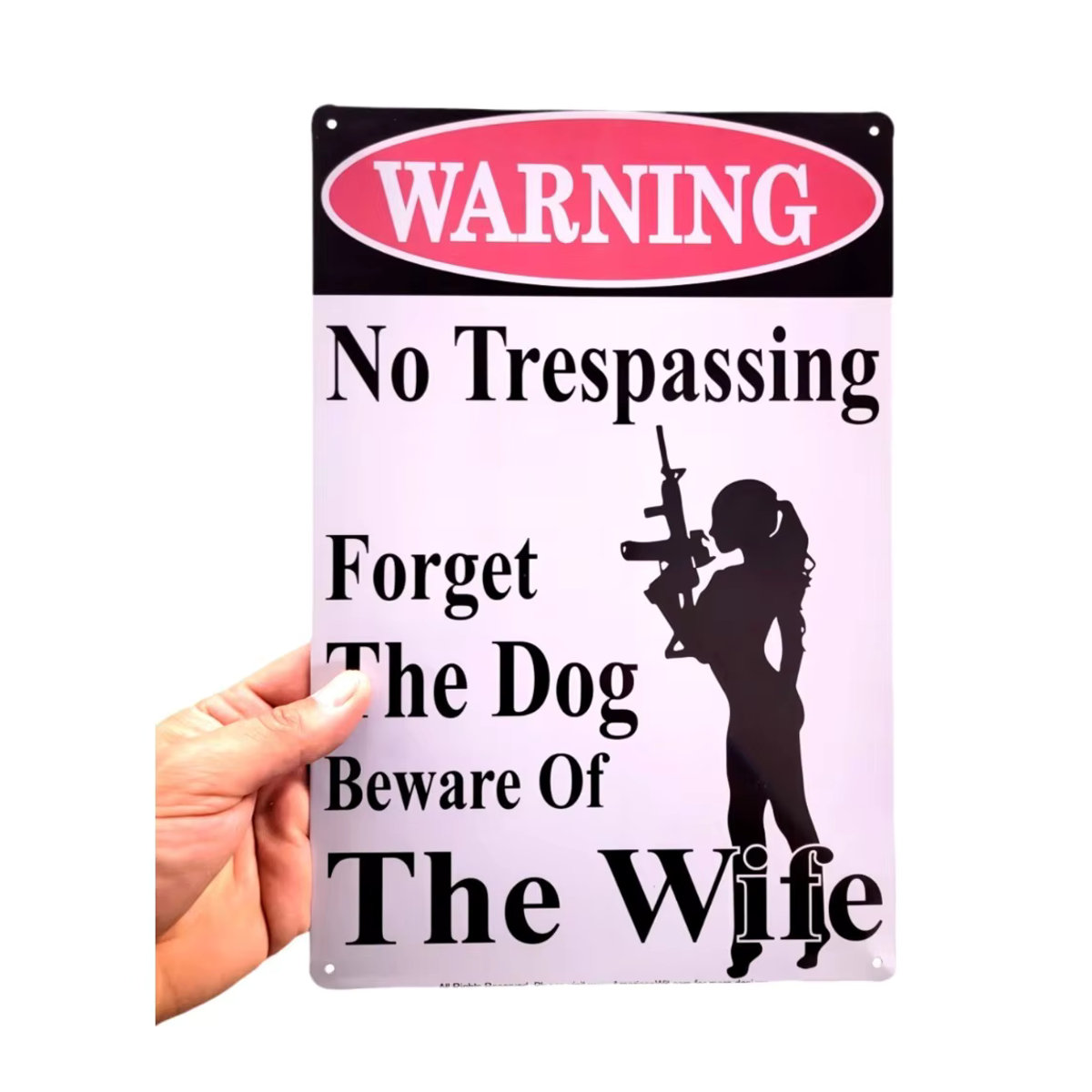 Warnschild CIFBUY aus Metall in Weiß mit Motiv Vorsicht vor dem Hund und Typografie zur Wandmontage - Bild 2