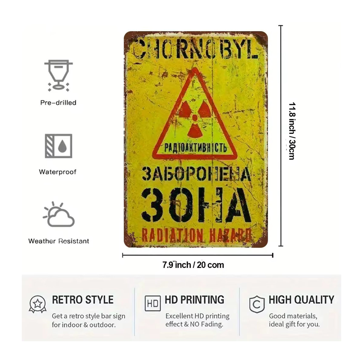 Warnschild gegen nukleare Strahlung von CIFBUY als gelbe Metallplakette im Vintage-Stil, Wanddekoration B: 20 cm, H: 30 cm - Bild 2