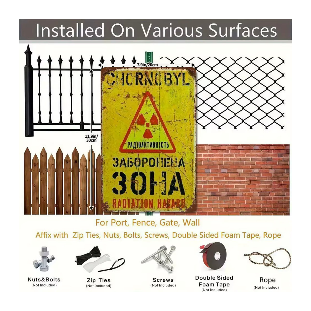 Warnschild gegen nukleare Strahlung von CIFBUY als gelbe Metallplakette im Vintage-Stil, Wanddekoration B: 20 cm, H: 30 cm - Bild 4