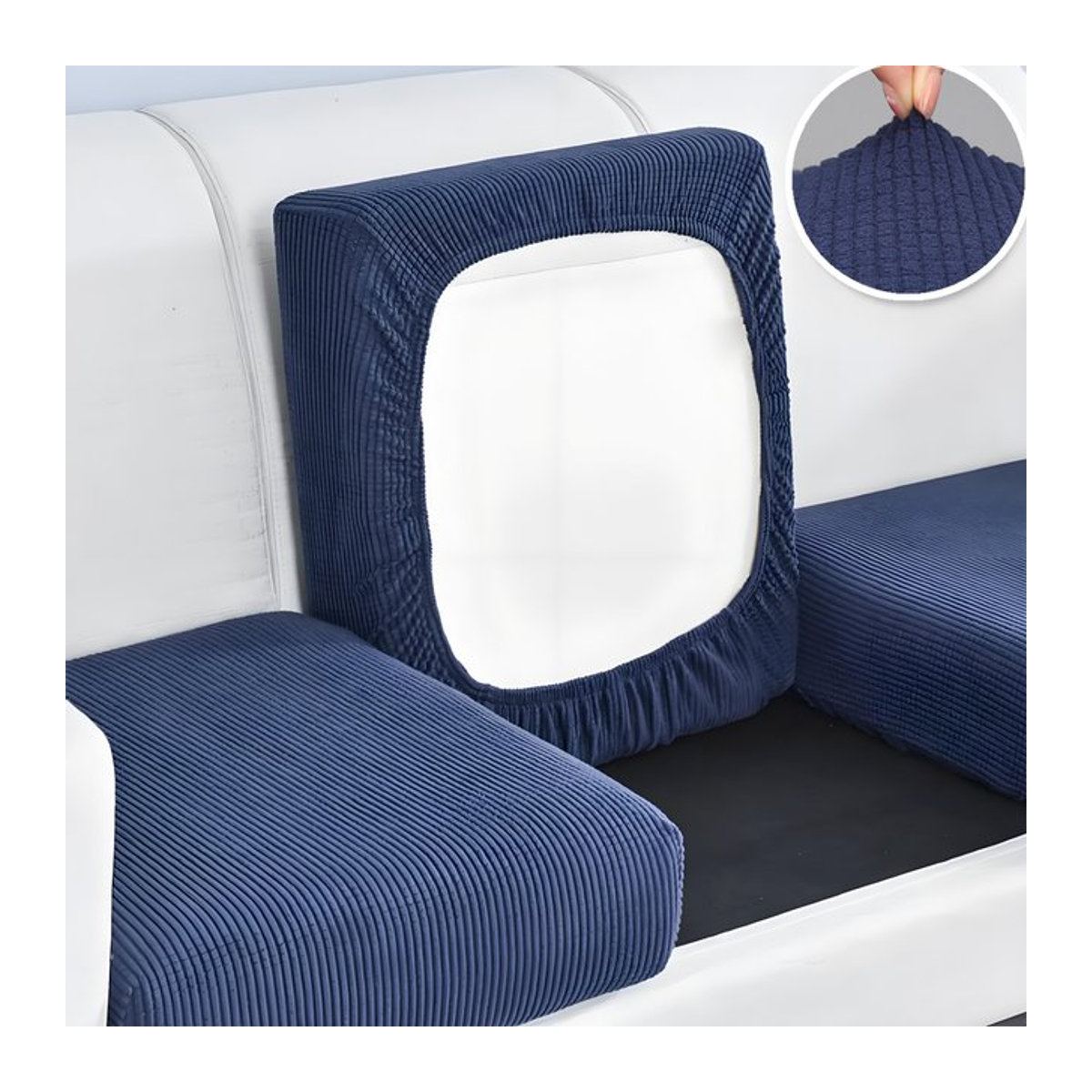 Waschbare Jacquard Sofa Sitzkissen Abdeckung aus Polar Fleece mit geometrischem Muster in Grau oder Blau - Bild 1