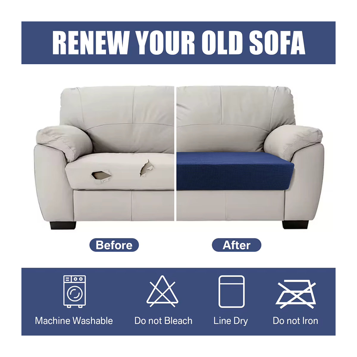 Waschbare Jacquard Sofa Sitzkissen Abdeckung aus Polar Fleece mit geometrischem Muster in Grau oder Blau - Bild 2