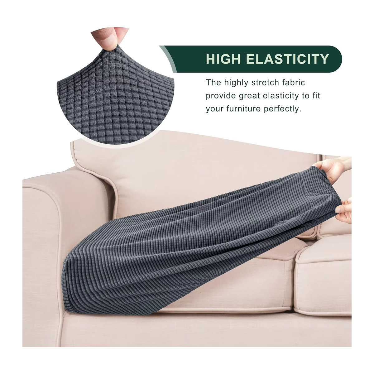 Waschbare Jacquard Sofa Sitzkissen Abdeckung aus Polar Fleece mit geometrischem Muster in Grau oder Blau - Bild 4