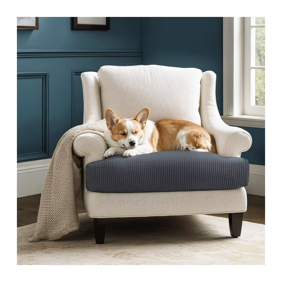 Waschbare Jacquard Sofa Sitzkissen Abdeckung aus Polar Fleece mit geometrischem Muster in Grau oder Blau - Bild 5