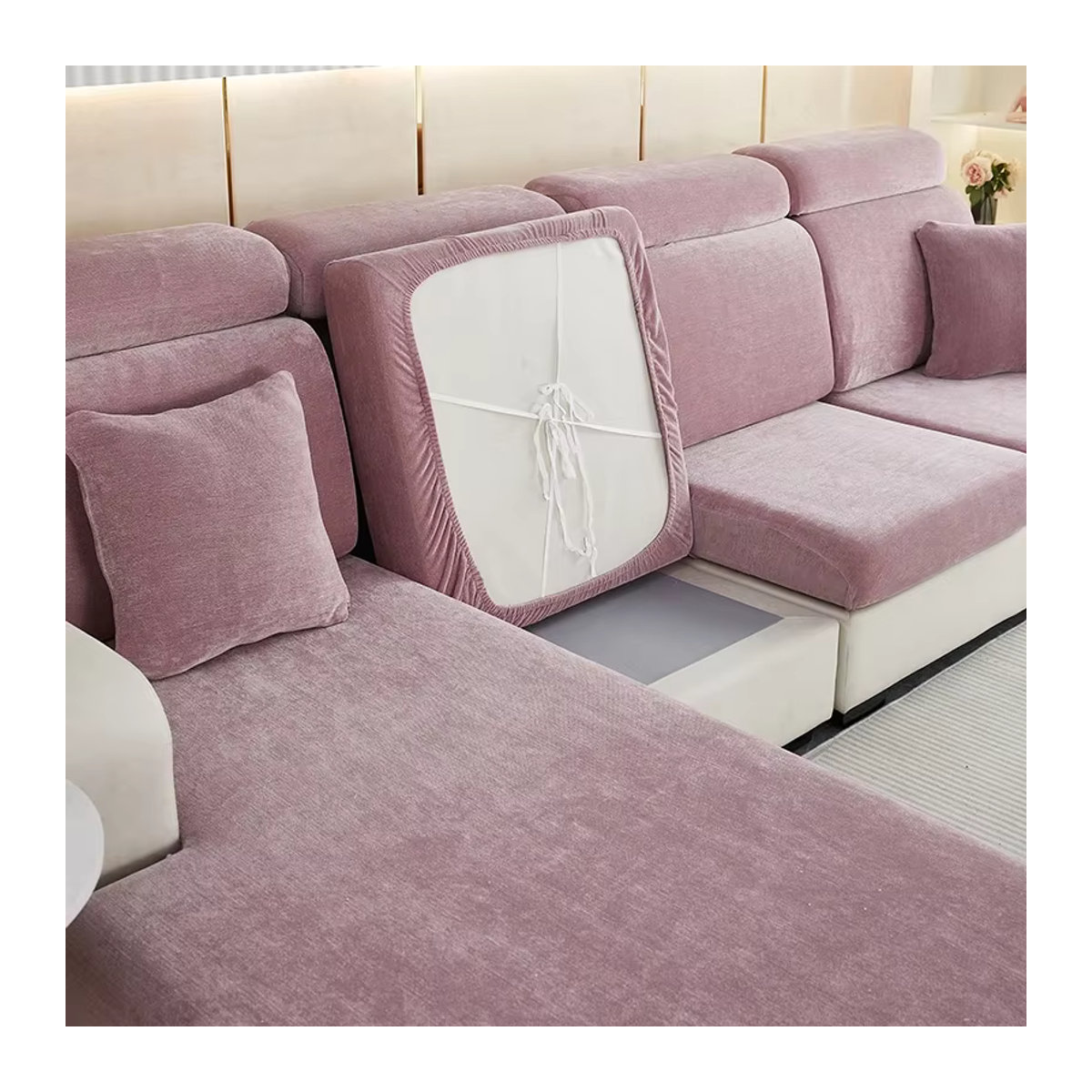 Waschbare L-Form Sofa Sitzkissen Abdeckung von Airldianer in Beige oder Rosa - Bild 2