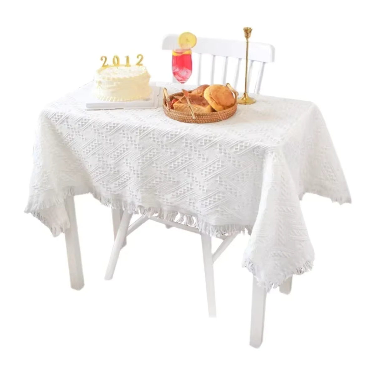 Waschbare Tischdecke aus Leinen-Baumwoll-Mischgewebe mit floralem Blumenmuster in Gelb und Weiß für dein Bauernhaus-Design - Bild 1