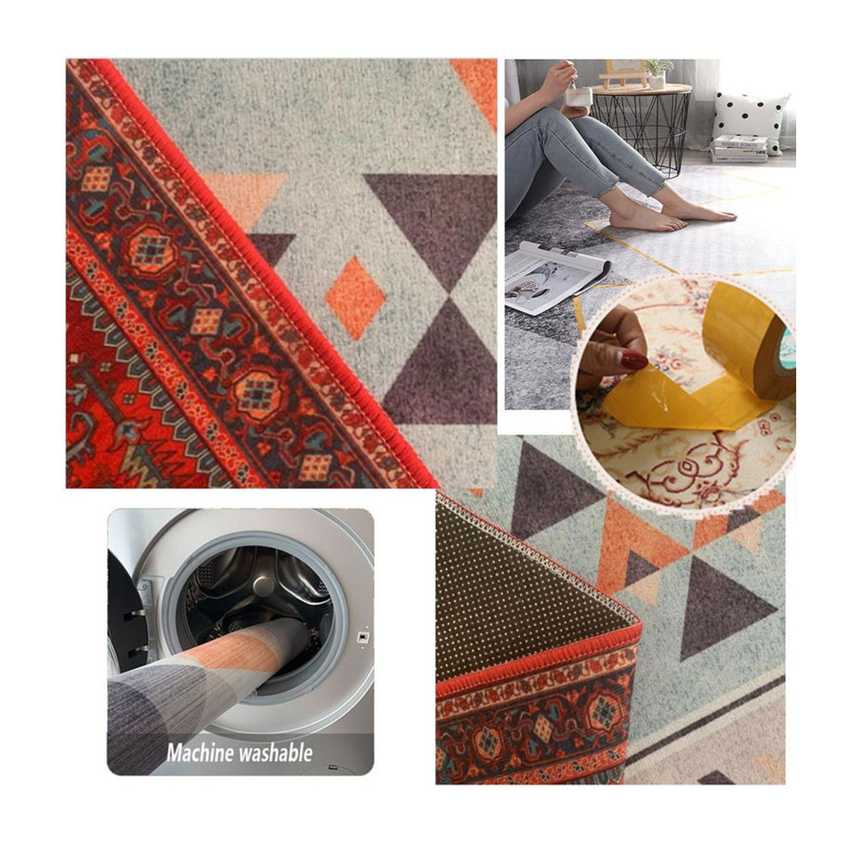 Waschbarer Boho Teppich von Karpetti in Mehrfarbig für Wohnzimmer und Schlafzimmer, Rutschfeste Lounge Matte - Bild 2