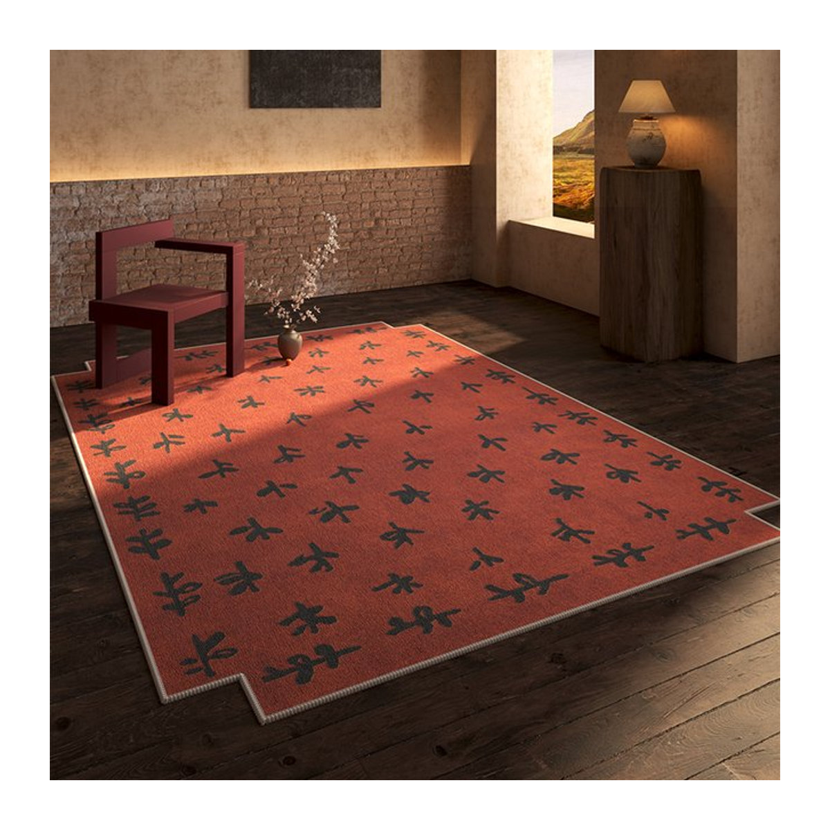 Waschbarer Retro-Teppich im französischen Stil für Wohnzimmer und Schlafzimmer, rutschfest und weich, Farbe: Rot - Bild 1