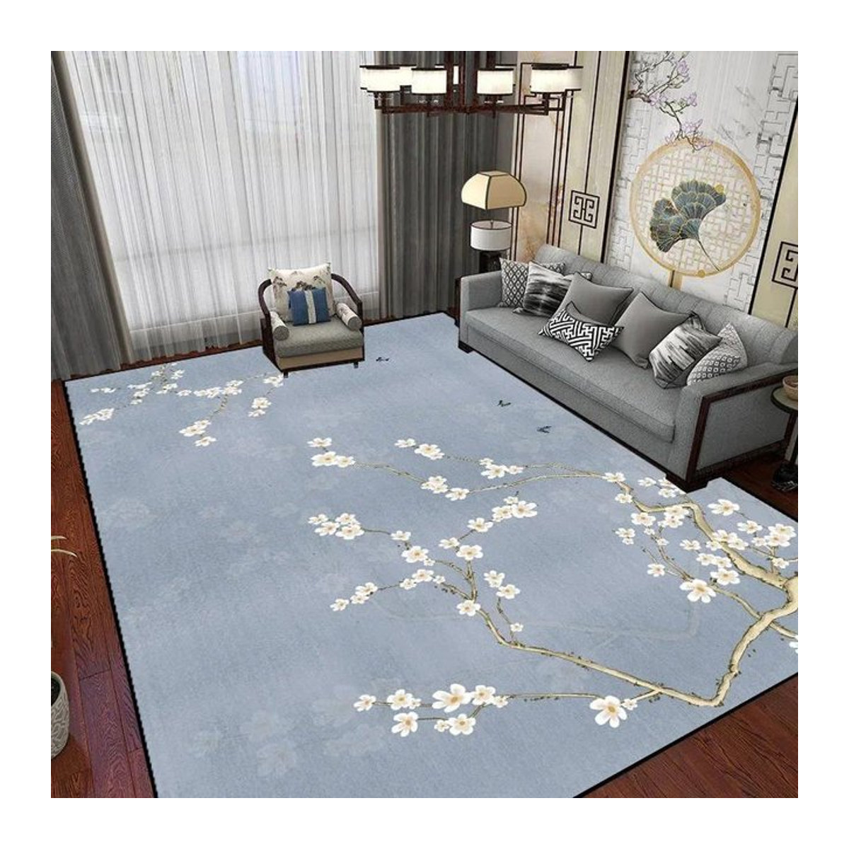 Waschbarer Teppich im chinesischen Stil von Karpetti in Blau für Wohnzimmer und Schlafzimmer B/T: 200 x 300 cm oder 160 x 200 cm - Bild 1