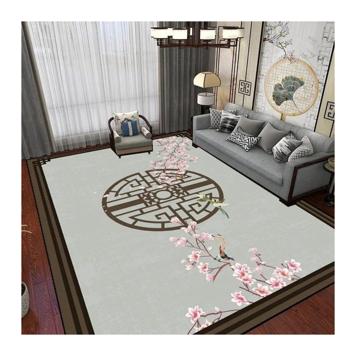 Waschbarer Teppich im chinesischen Stil von Karpetti in Weiß für Wohnzimmer und Schlafzimmer, B/T: 200 x 300 cm oder 160 x 200 cm - Bild 1