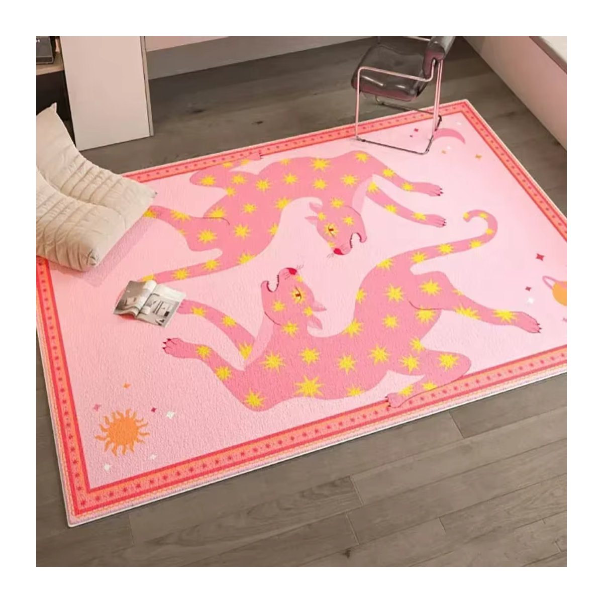 Waschbarer Teppich mit Tiermuster in Rosa für Wohnzimmer und Schlafzimmer - Bild 2