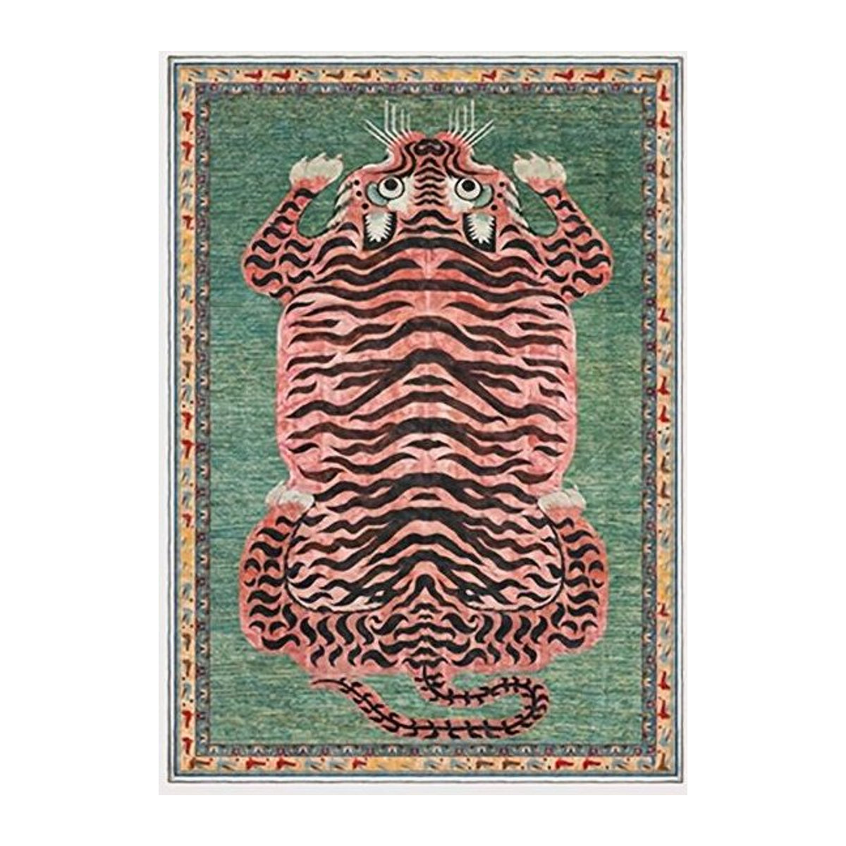 Waschbarer Teppichboden mit Tibetischem Tiger Motiv in Ethnischem Persischem Design, Mehrfarbig, B/T: 120 x 160 cm - Bild 1
