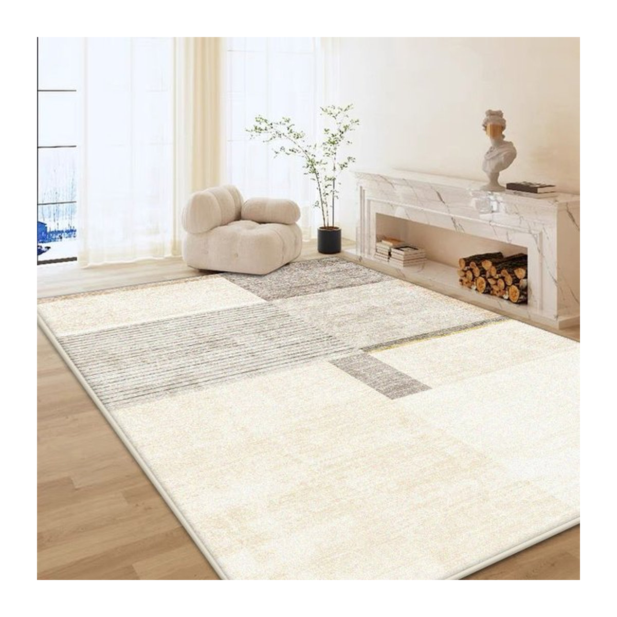Waschbarer und rutschfester Teppich von LYAHKAE in Creme für Wohnzimmer und Schlafzimmer, B/T: 200 x 300 cm - Bild 1