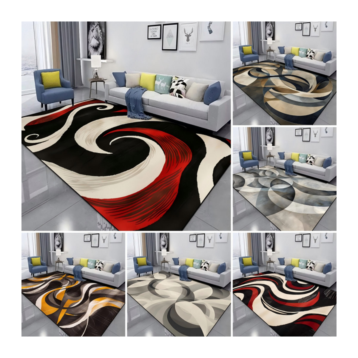 Waschbarer Wirbel-Teppich in Rot und Schwarz für Schlafzimmer, Flur oder Badezimmer - Bild 1