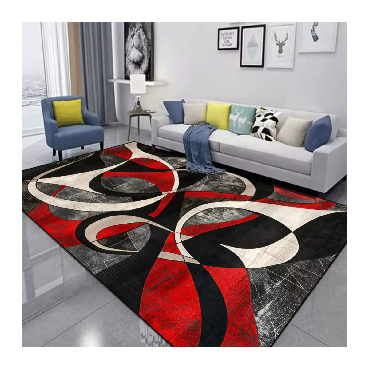Waschbarer Wirbel-Teppich in Rot und Schwarz für Schlafzimmer, Flur oder Badezimmer - Bild 2
