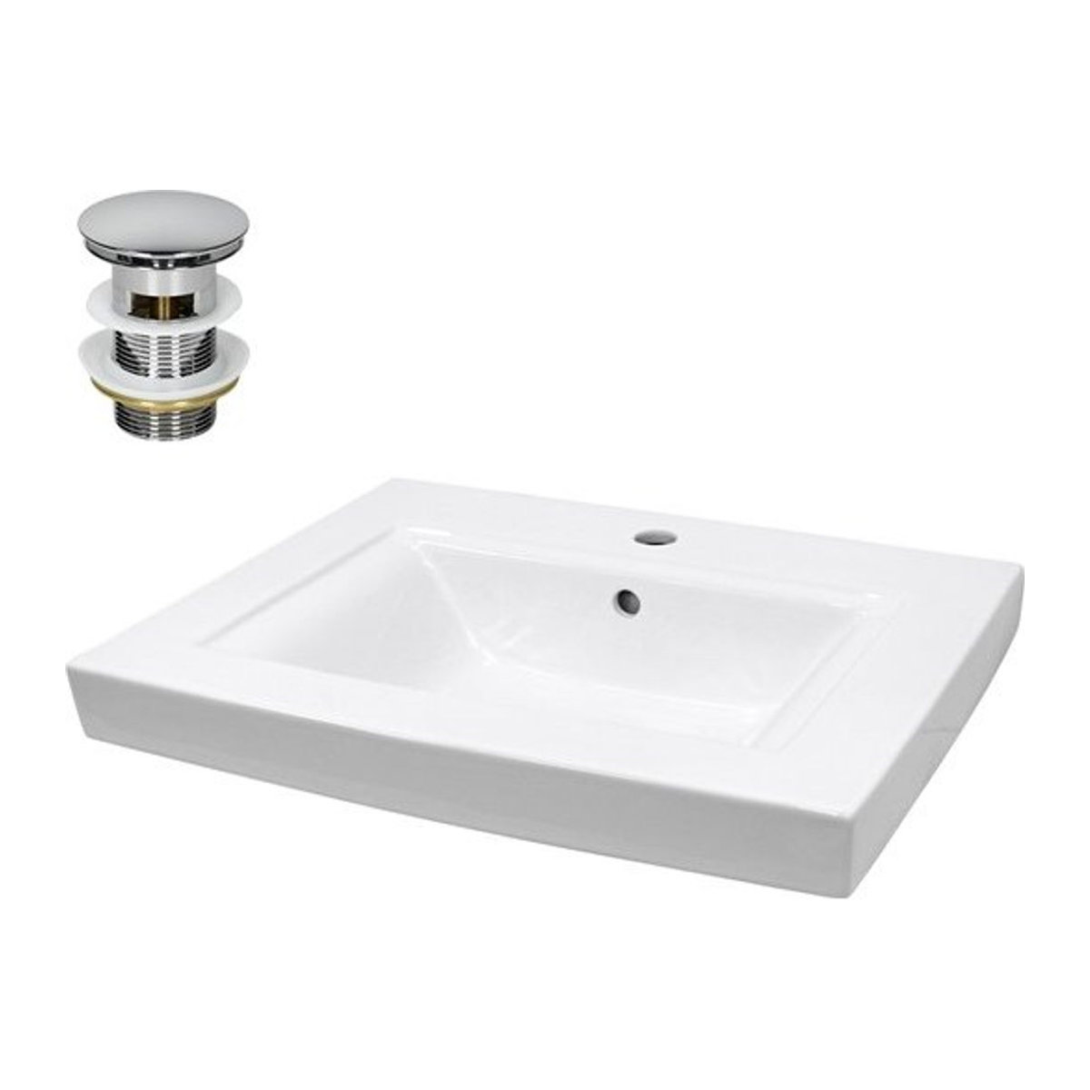 Waschbecken aus Keramik mit Ablaufgarnitur in Weiß und Silber von LuxeBath B/T/H: 60,5 x 46,5 x 16 cm - Bild 1