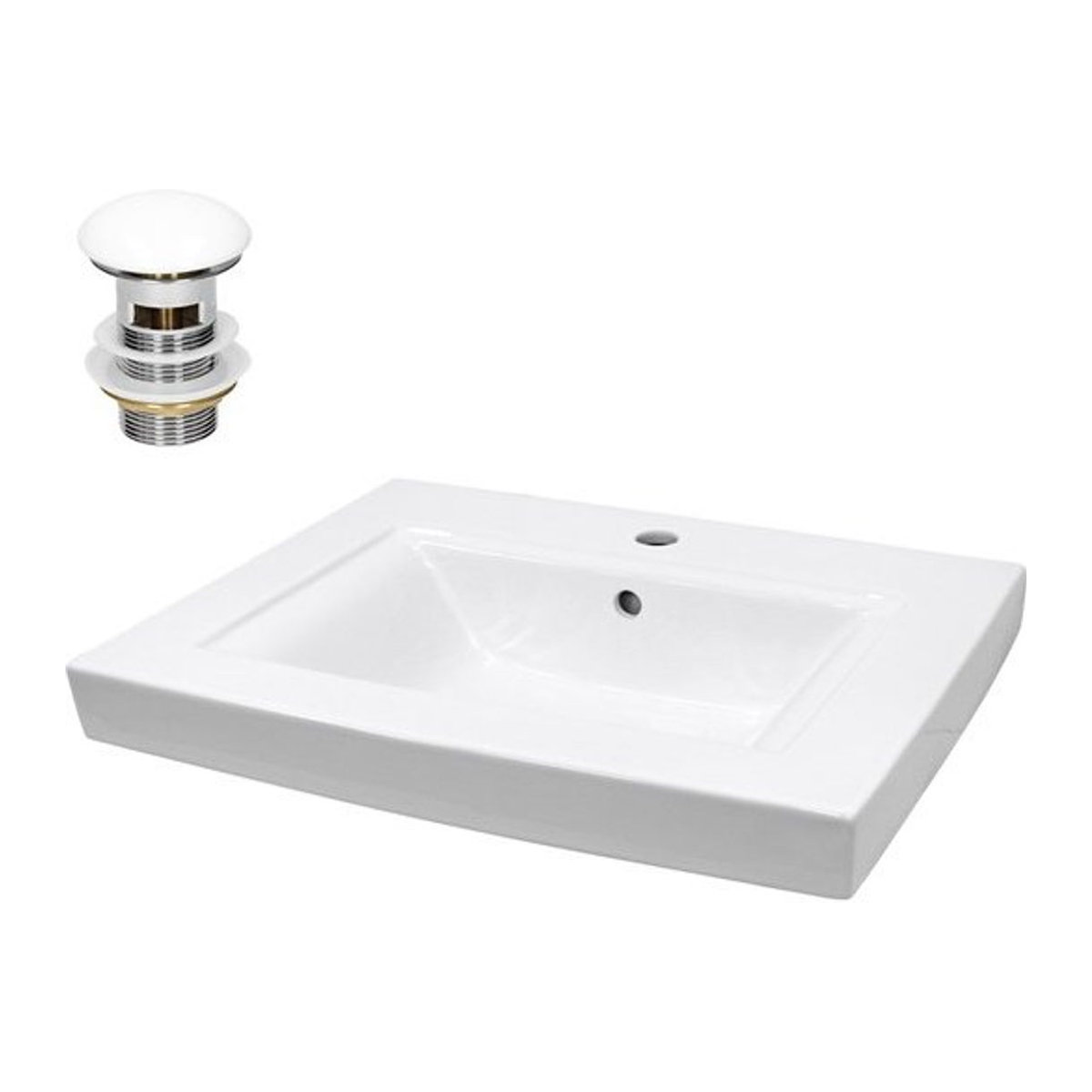 Waschbecken mit Ablaufgarnitur aus Keramik in Weiß von LuxeBath B/T/H: 60,5 x 46,5 x 16 cm - Bild 1