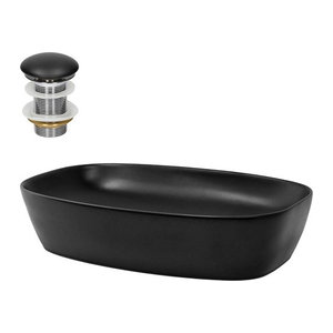 Waschbecken mit Ablaufgarnitur von ML-Design aus Keramik in Schwarz ohne Überlauf B: 60,5 cm, T: 38,5 cm, H: 14 cm