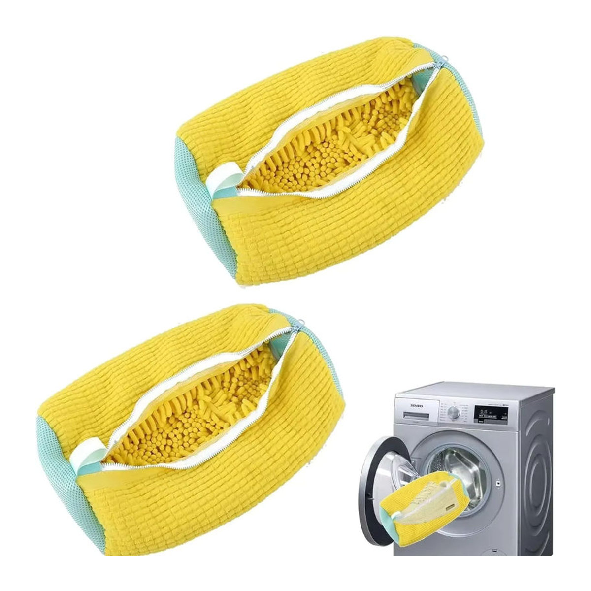 Wäschebeutel und Schuhwaschtasche mit Reißverschluss und Flusenfilter in Gelb - Bild 5
