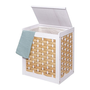 Wäschekorb MCW Wäschesammler und Wäschesortierer aus Massivholz im Landhaus-Shabby-Look in Weiß, B/T/H: 61 x 51 x 35 cm