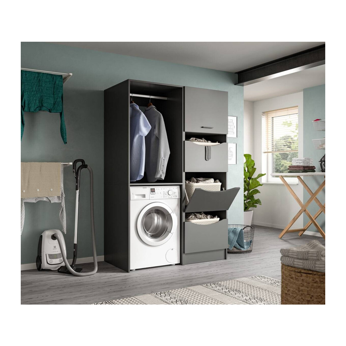 Waschmaschinenumbauschrank Free von xonox.home in Anthrazit B/H/T: 126 x 195 x 68 cm - Bild 2