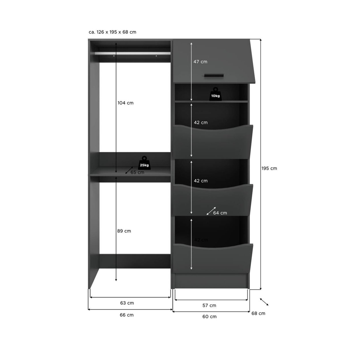Waschmaschinenumbauschrank Free von xonox.home in Anthrazit B/H/T: 126 x 195 x 68 cm - Bild 3