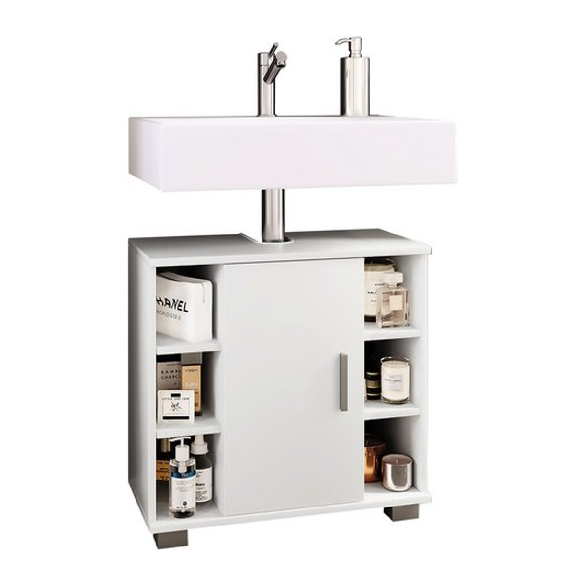 Waschtischunterschrank Zalo in Weiß aus Holzwerkstoff mit Drehtüren B/H/T: 30,4 x 57,7 x 60 cm - Bild 1