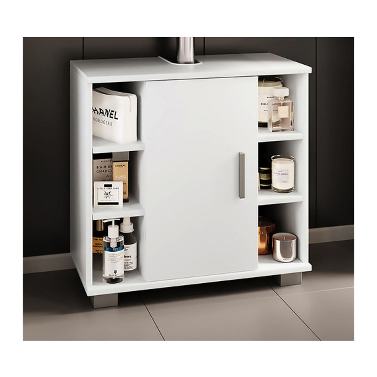 Waschtischunterschrank Zalo in Weiß aus Holzwerkstoff mit Drehtüren B/H/T: 30,4 x 57,7 x 60 cm - Bild 2