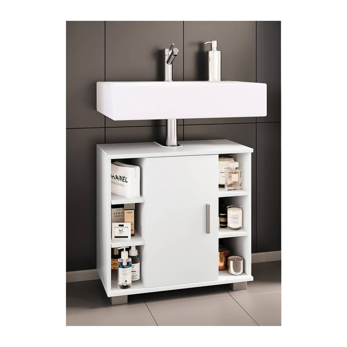 Waschtischunterschrank Zalo in Weiß aus Holzwerkstoff mit Drehtüren B/H/T: 30,4 x 57,7 x 60 cm - Bild 4