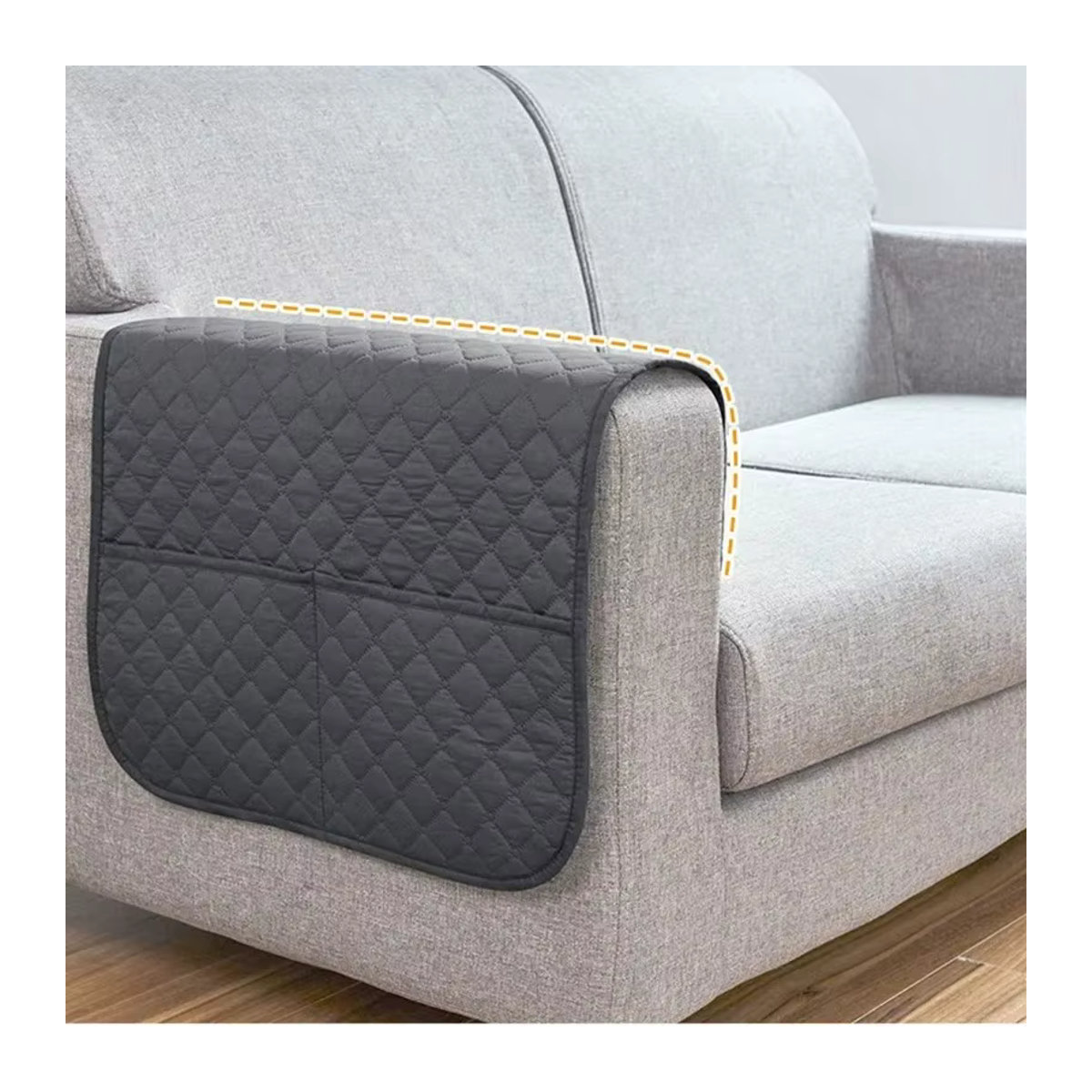 Wasserabweisende Sofa Armlehnen Abdeckung mit Taschen in Beige zum Schutz deiner Couch oder deines Sessels - Bild 3