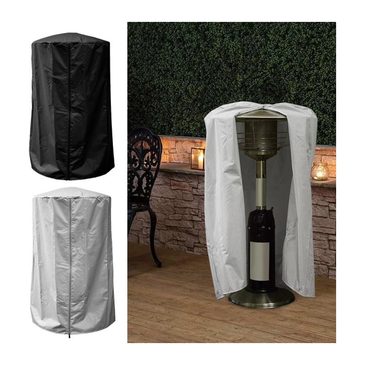 Wasserabweisende Terrassenheizungsabdeckung aus UV-beständigem 420D Oxford Polyester für Chimineas in Schwarz und Grau - Bild 1