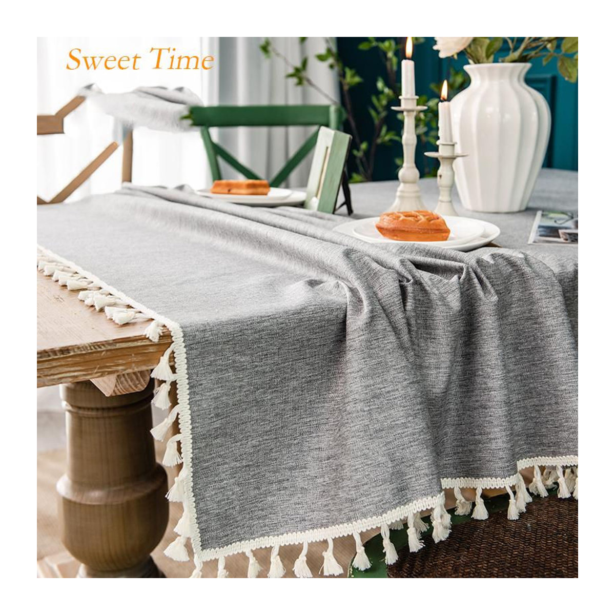 Wasserabweisendes und fleckresistentes Tischdecken-Set aus Baumwolle und Leinen in Grau, B/T: 90 x 90 cm, von A Family Of Home Textiles - Bild 2
