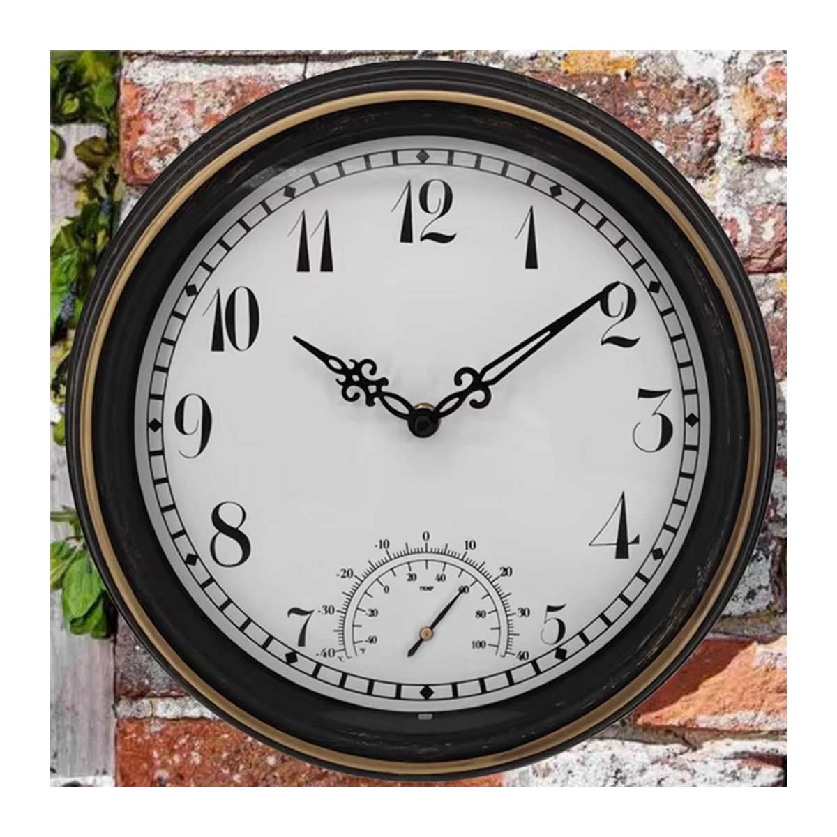 Wasserdichte Außenwanduhr im Vintage-Design mit Thermometer, rund, weiß, Durchmesser: 30,48 cm - Bild 3
