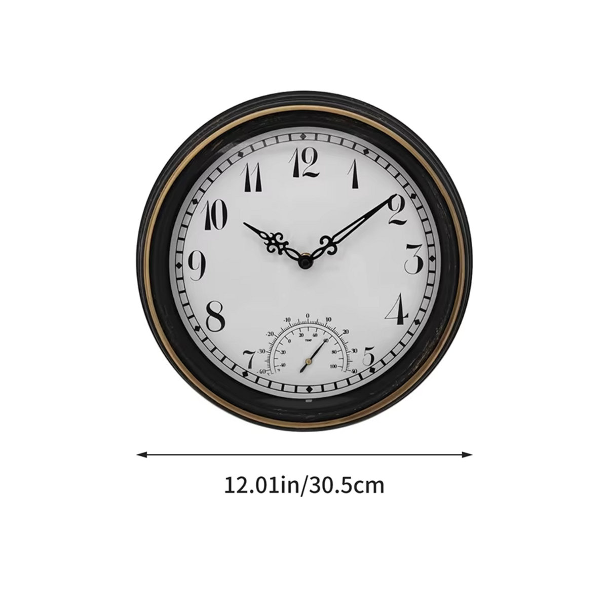 Wasserdichte Außenwanduhr im Vintage-Design mit Thermometer, rund, weiß, Durchmesser: 30,48 cm - Bild 5