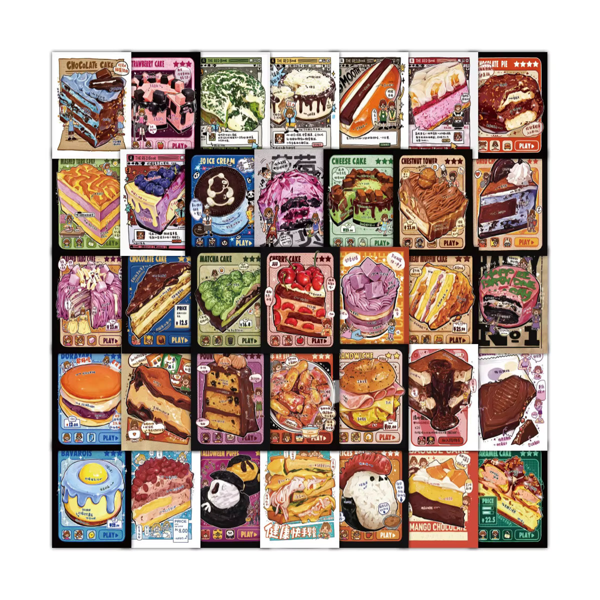 Wasserdichte Cartoon Kuchen und Dessert Aufkleber mit handgezeichneten Graffiti Motiven für Kühlschrank, Telefon und Koffer, mehrfarbig, Unisex - Bild 1