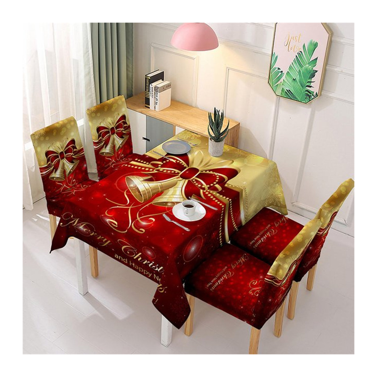 Wasserdichte elastische Weihnachts-Tischdecke und Stuhlhussen von WANERQU in Rot - Bild 1