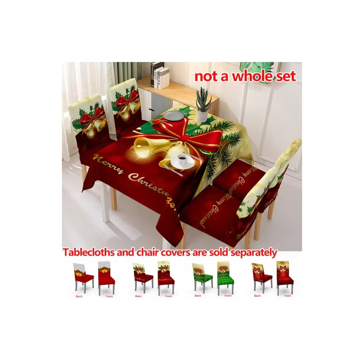 Wasserdichte elastische Weihnachts-Tischdecke und Stuhlhussen von WANERQU in Rot - Bild 3