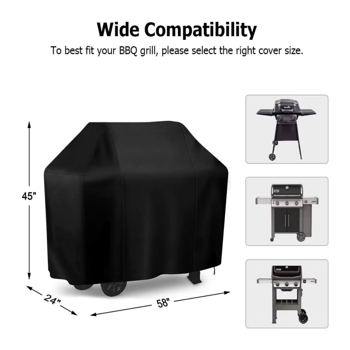 Wasserdichte Grillabdeckung aus Polyester für Gasgrills in Schwarz, Breite: 58,9 cm - Bild 4