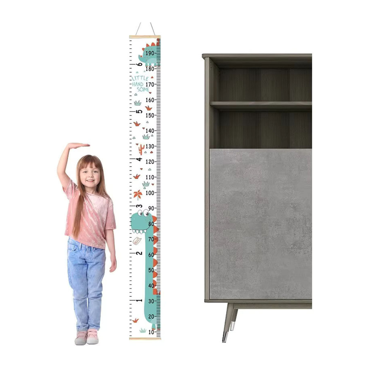 Wasserdichte Höhenwachstumstabelle für Kinder mit Dinosaurier-Weltraum-Motiv, hängende Messwandtafel in Weiß zur Wanddekoration - Bild 2