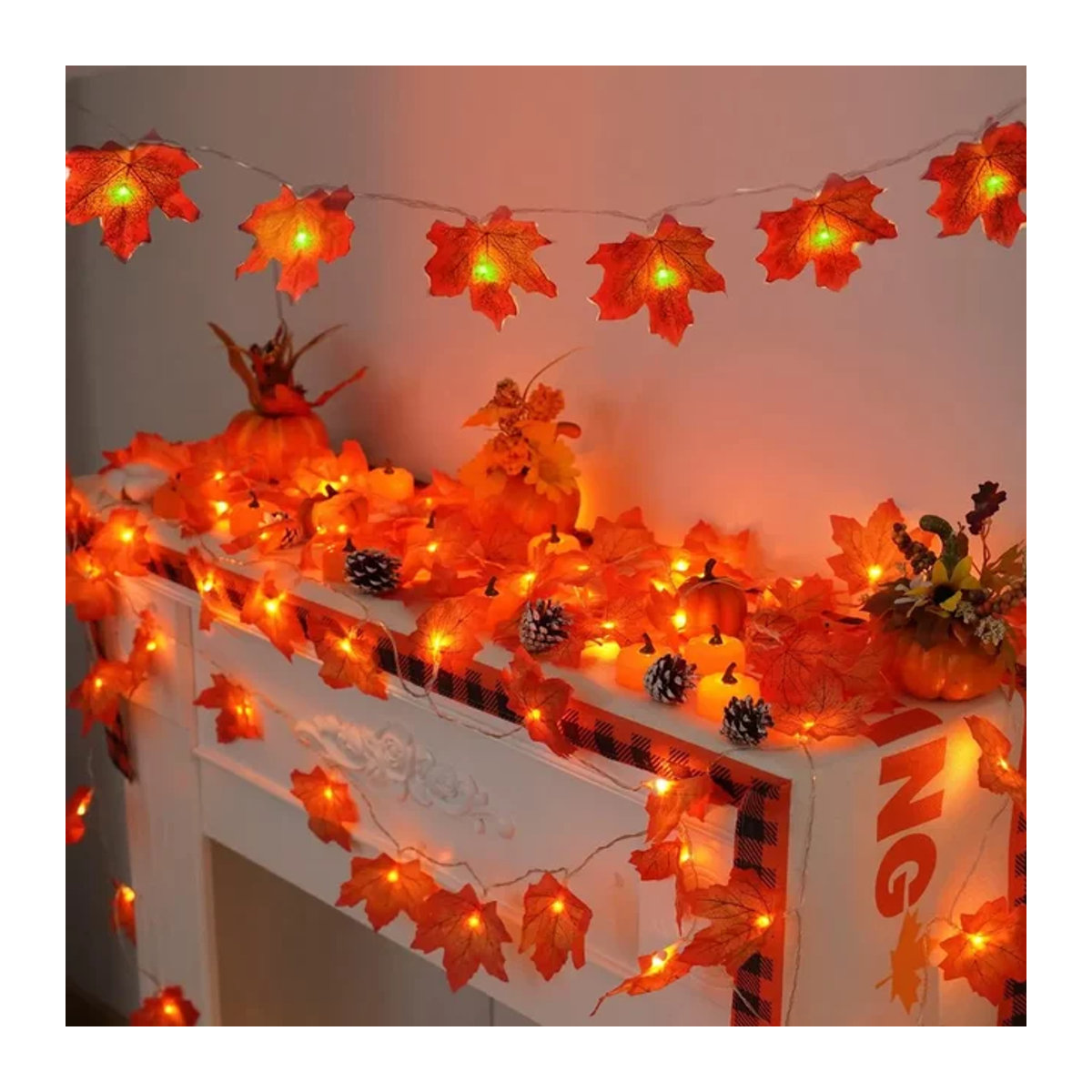 Wasserdichte LED Ahornblatt Lichterkette in Orange für Halloween, Herbst und Thanksgiving mit USB oder Batteriebetrieb - Bild 1