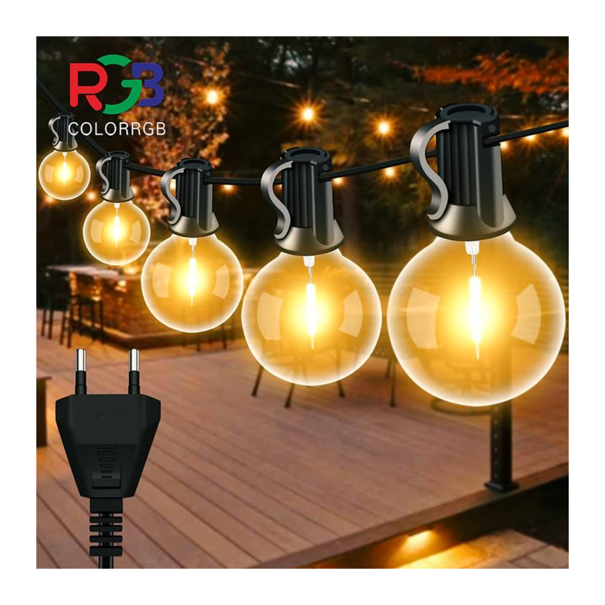 Wasserdichte LED-Lichterkette für Außen und Innen mit 50 Retro-Glühbirnen, 15 m Länge, Schwarz - Bild 1